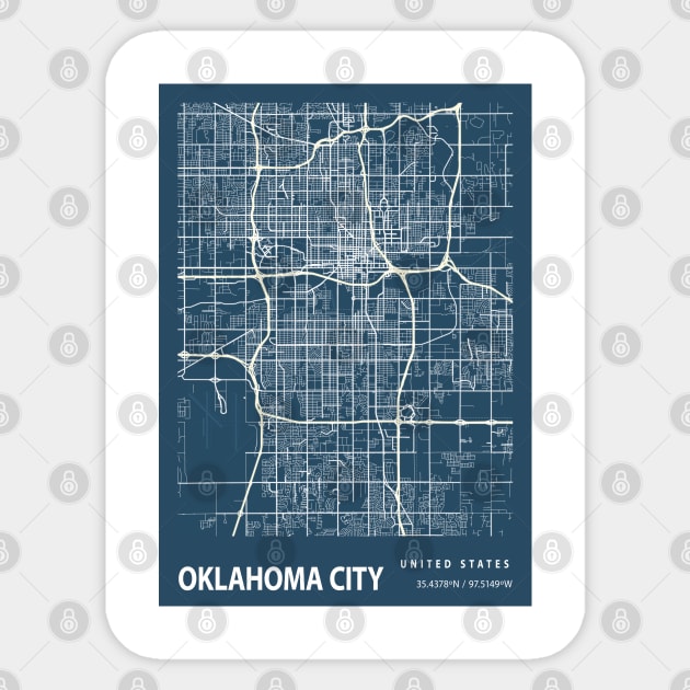 Oklahoma City Blueprint Street Map, Oklahoma City Colour Map Prints Sticker by tienstencil